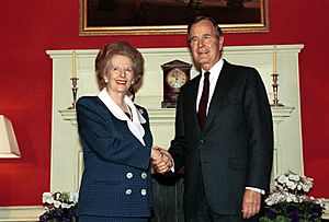 President George H. W. Bush and Prime Minister Margaret Thatcher in London