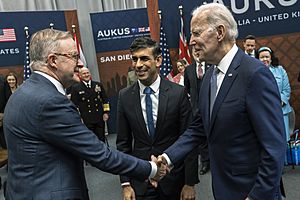 President Joe Biden, British Prime Minister Rishi Sunak and Australian Prime Minister Anthony Albanese at the AUKUS meeting in San Diego, California, March 13, 2023 - 230313-D-TT977-0188