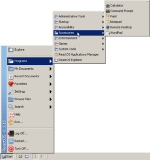 ReactOS Start menu
