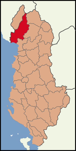 Map showing Shkodër District within Albania