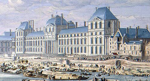 South facade of the Louvre by Le Vau about 1665, detail from a painting by Van der Meulen