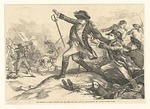 The shooting of Major Pitcairn (who had shed the first blood at Lexington) by the colored soldier Salem (NYPL b12349145-422910)