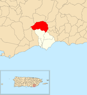 Location of Yaurel within the municipality of Arroyo shown in red