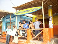 A Gang of Friendly Surfers in Huanchaco, Peru