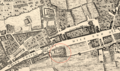 A fragment of Roque's map (1746) showing the location of Whitechapel Mount