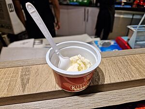 An ice cream ball sold by Pizza Hut restaurant at Addis Ababa Bole International Airport