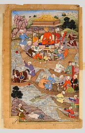 Babur crossing the River Saun, Folio of Babur Nama