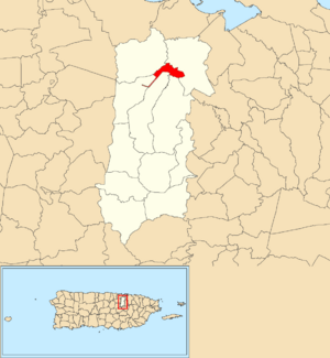 Location of Bayamón barrio-pueblo within the municipality of Bayamón shown in red