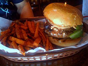 Black Buffalo Burger and fries - Black Sheep Lodge, Austin, Texas