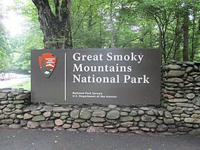 Cherokee, NC entrance sign to Great Smoky Mtn. Nat. Park IMG 4905.JPG