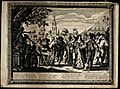 Country dance, performed by villagers. Engraving by Abraham Wellcome V0049745