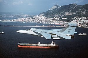 EF-111A Raven overflies tanker near Gibraltar