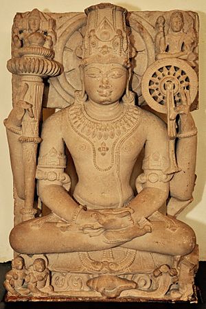 Four-armed Seated Vishnu in Meditation - Mediaeval Period - Pannapur - ACCN 14-379 - Government Museum - Mathura 2013-02-23 5275