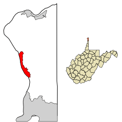 Location of New Cumberland in Hancock County, West Virginia.