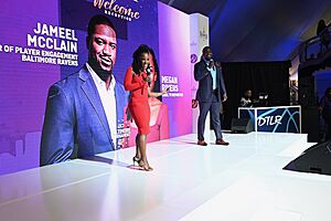 Jameel McClain with Megan Rivers at CIAA Welcome Reception in Baltimore (22 February 2023)