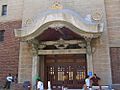 Photograph of the ornate entrance to the Nishi Hongwanji Buddhist temple in the Little Tokyo Historic District