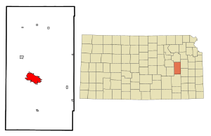 Location of Emporia within Lyon County and Kansas