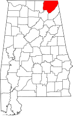 Map of Alabama highlighting Jackson County