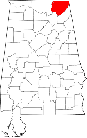 Map of Alabama highlighting Jackson County