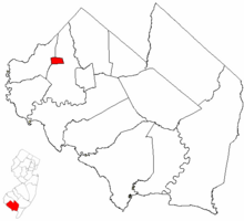 Shiloh highlighted in Cumberland County. Inset map: Cumberland County highlighted in the State of New Jersey.