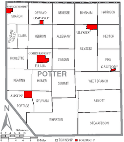Map of Potter County Pennsylvania With Municipal and Township Labels