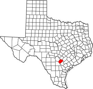 Map of Texas highlighting Wilson County