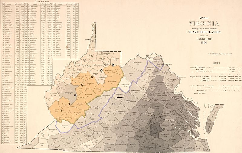 Image Map of Virginia with percentage of slave population within each