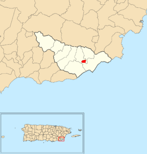 Location of Maunabo barrio-pueblo within the municipality of Maunabo shown in red