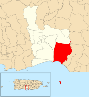 Location of Río Cañas Abajo within the municipality of Juana Díaz shown in red