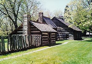 Restored cottages of the Moravian Indians in Schoenbrunn, Ohio