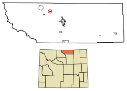 Location of Ranchester in Sheridan County, Wyoming.