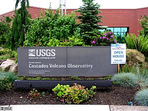 Sign for Cascades Volcano Observatory on Open day 2005 (USGS)
