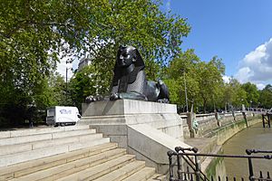 Sphinx to the East of Cleopatra's Needle in London