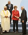 The Prime Minister, Shri Narendra Modi greeting the President of Brazil, Ms. Dilma Rousseff, during Group Photo Session, at COP21 Summit, in Paris, France on November 30, 2015