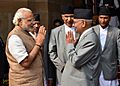The Prime Minister, Shri Narendra Modi with the Prime Minister of Nepal, Shri K.P. Sharma Oli, in New Delhi on February 20, 2016
