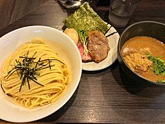 Tsukemen with additional foods on the side