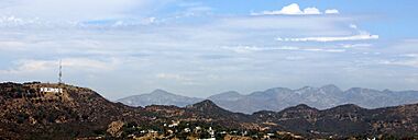 View towards Hollywood Sign and Hollywood Hills, Los Angeles