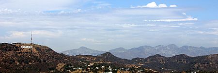 View towards Hollywood Sign and Hollywood Hills, Los Angeles