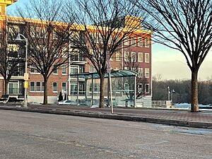 Winooski Falls bus stop on.a clear winter day