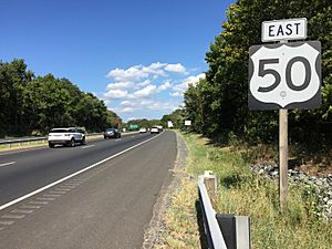 2016-09-13 15 26 04 View east along U.S. Route 50 (John Hanson Highway) between Maryland State Route 459 (Columbia Park Road) and Maryland State Route 202 (Landover Road) just southeast of Cheverly in Prince Georges County, Maryland
