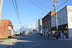 Blaine Street, downtown.  Paulding County is to the left, and Van Wert County to the right.