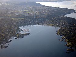 Aerial view of Saanich with Cadboro Bay in the foreground