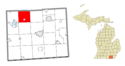 Location within Lenawee County (red) and the administered village of Onsted (pink)