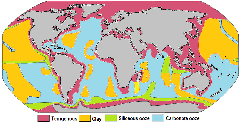 Distribution of sediment types on the seafloor