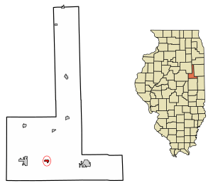Location of Elliott in Ford County, Illinois.