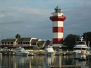 Harbour Town Marina in Sea Pines Resort with the Harbour Town Lighthouse