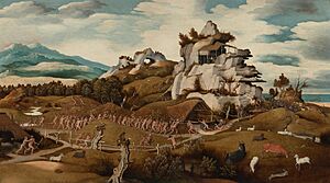 Jan Mostaert - Landscape with a Scene of the Conquest of America