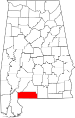 Map of Alabama highlighting Escambia County