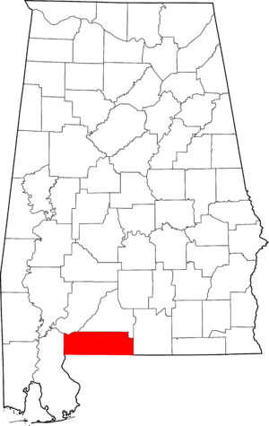 Map of Alabama highlighting Escambia County