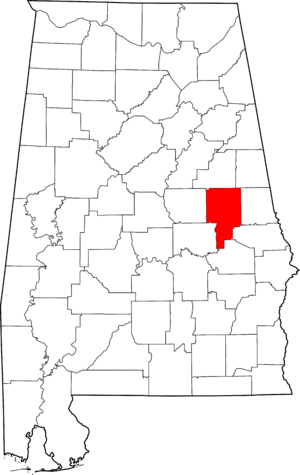 Map of Alabama highlighting Tallapoosa County